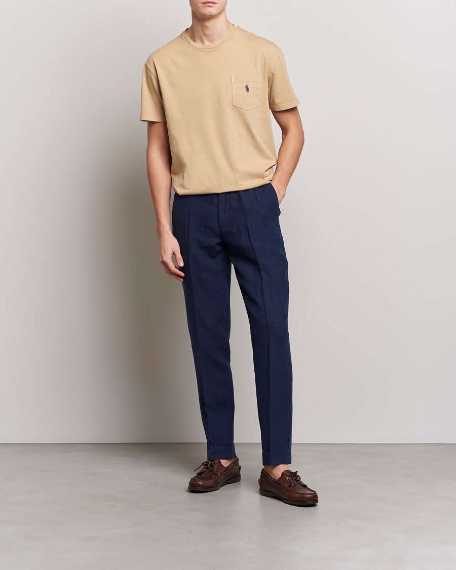 Herre | T-Shirts | Polo Ralph Lauren | Cotton/Linen Crew Neck T-Shirt Vintage Khaki