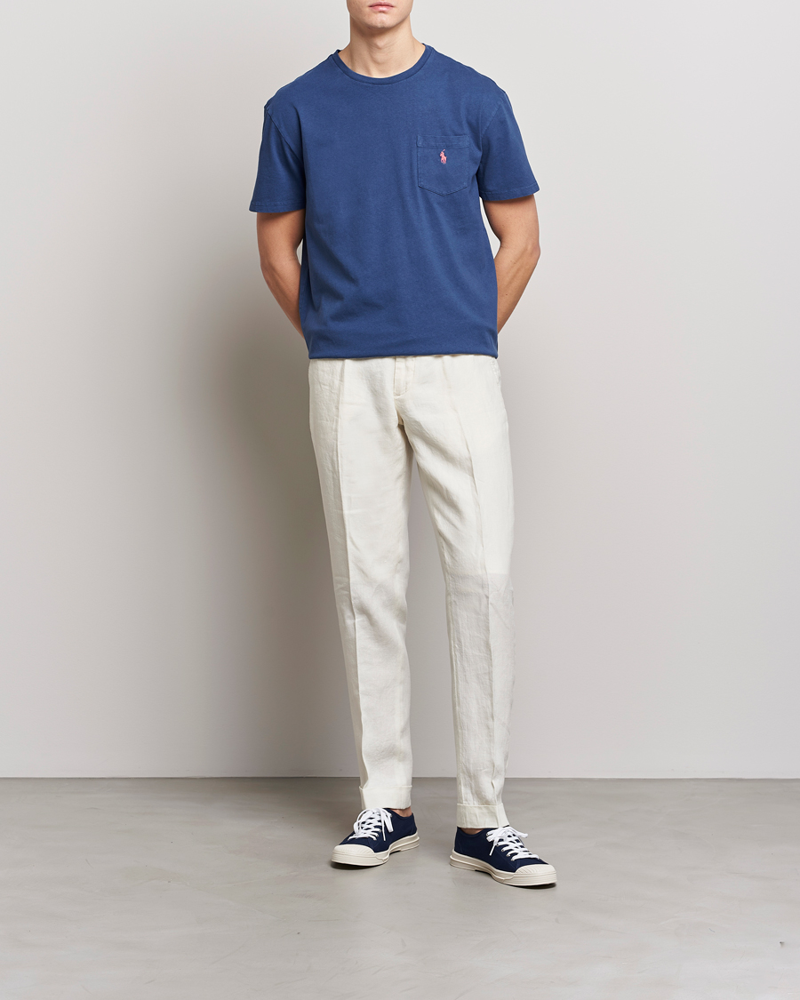 Herre | T-Shirts | Polo Ralph Lauren | Cotton/Linen Crew Neck T-Shirt Light Navy