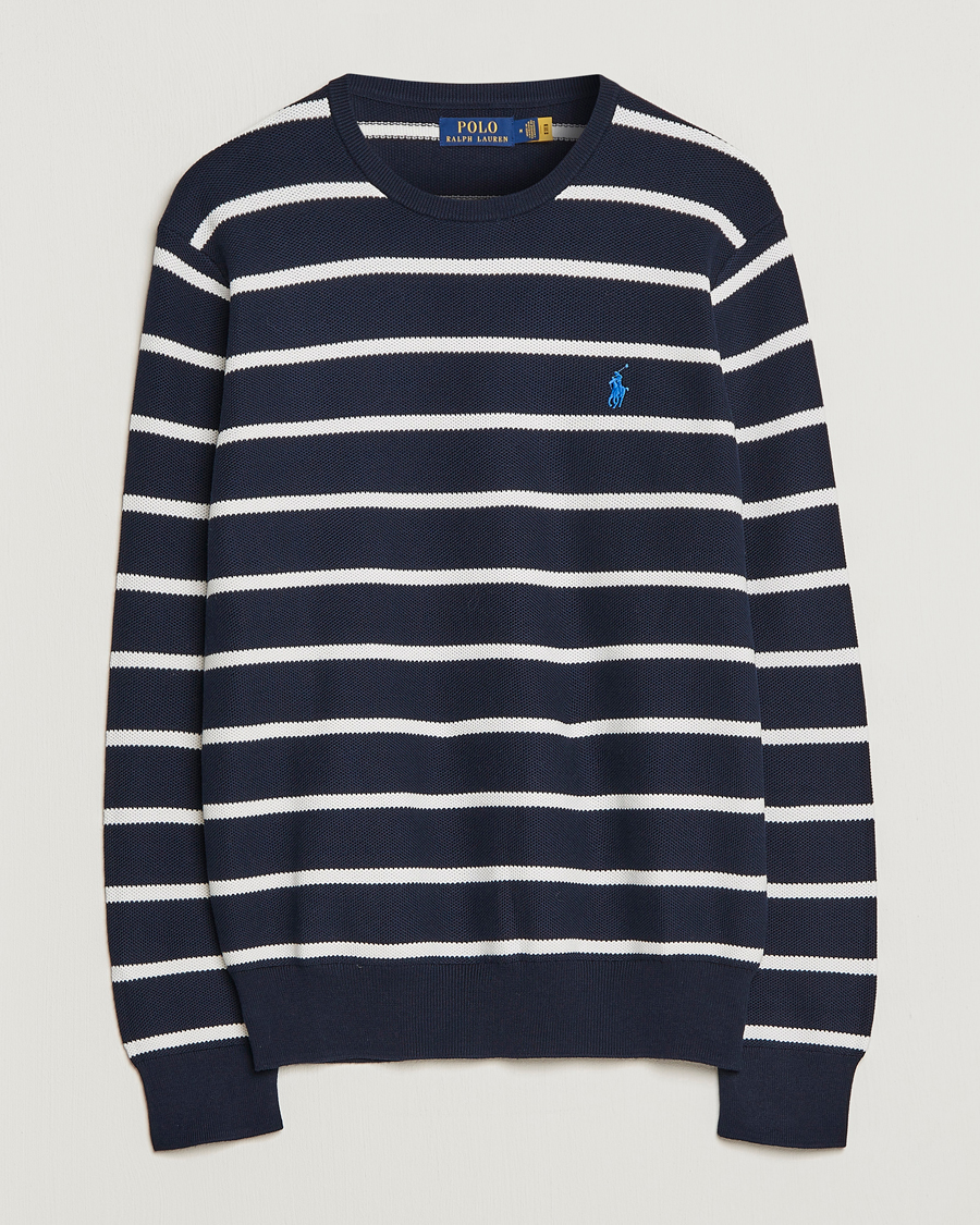 Herre | Trøjer | Polo Ralph Lauren | Textured Striped Crew Neck Sweater Navy/White