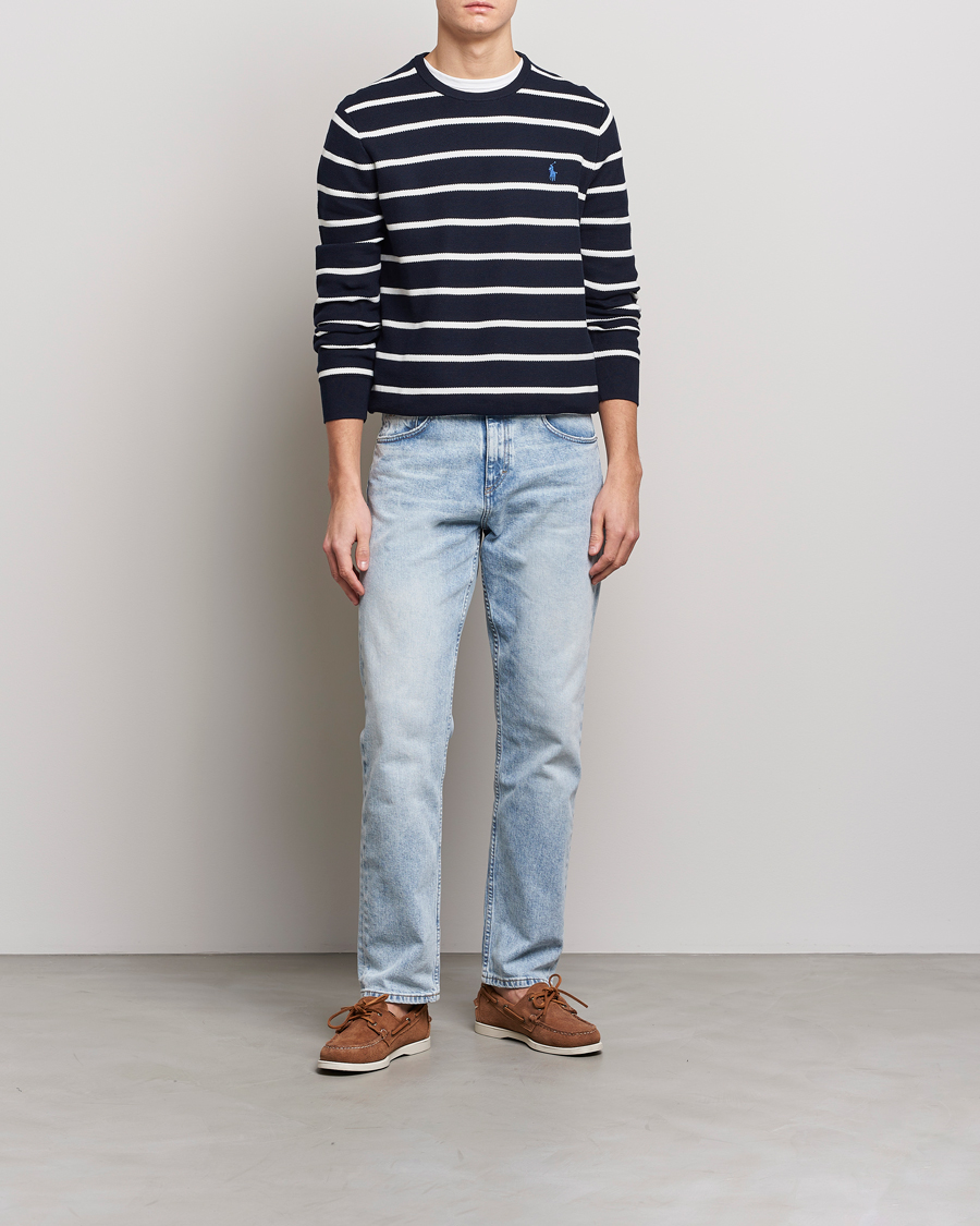 Herre | Trøjer | Polo Ralph Lauren | Textured Striped Crew Neck Sweater Navy/White