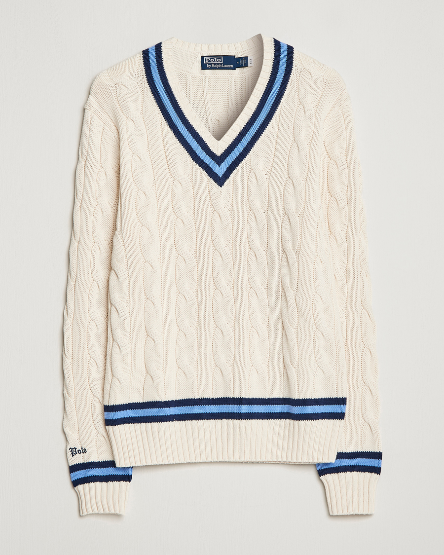 Herre | Strikkede trøjer | Polo Ralph Lauren | Cricket Sweater Cream/Navy Stripe
