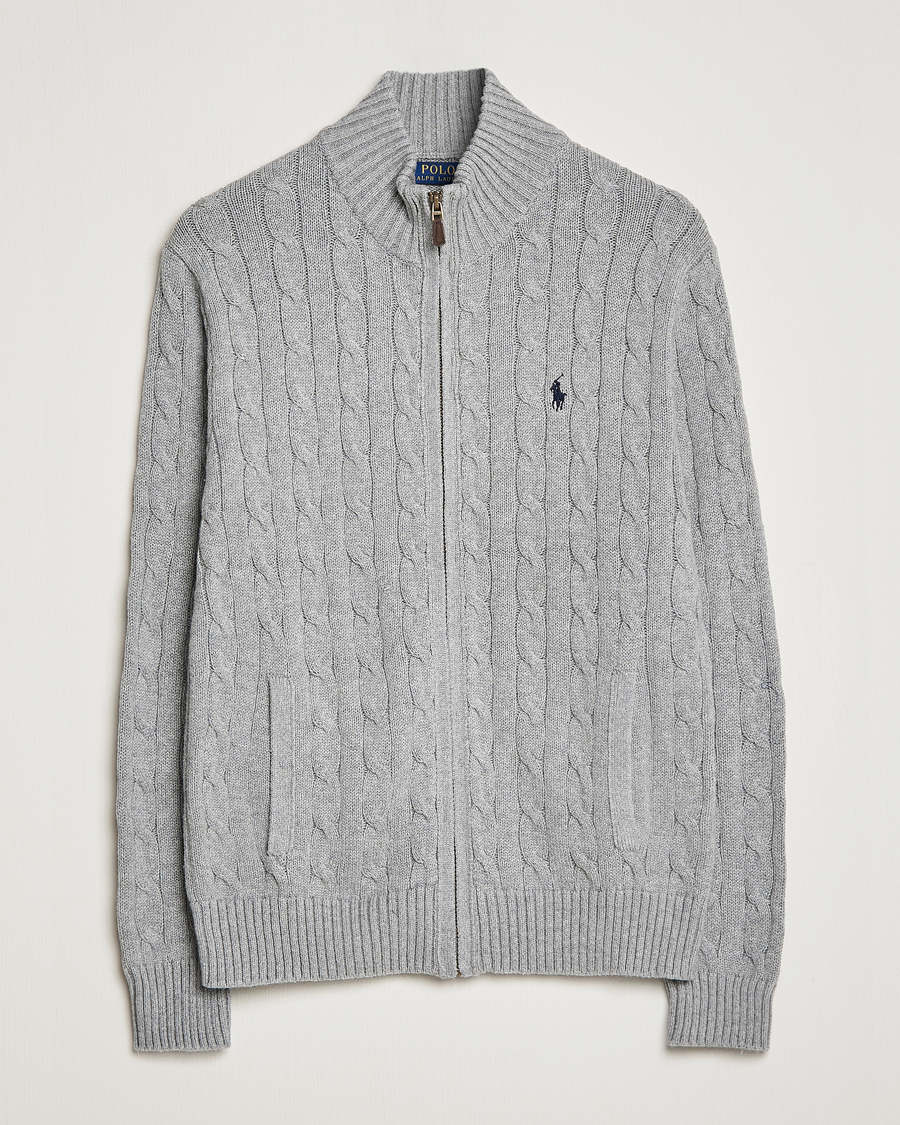 Herre | Trøjer | Polo Ralph Lauren | Cotton Cable Full Zip Fawn Grey Heather