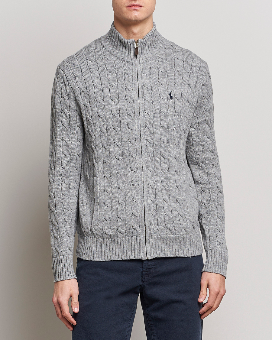 Herre | Full-zip | Polo Ralph Lauren | Cable Knitted Full-Zip Fawn Grey Heather