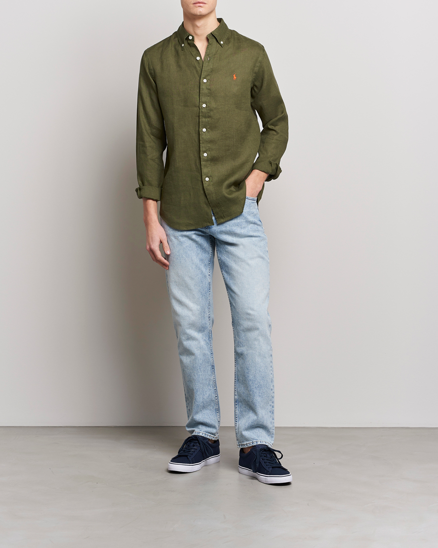 Herre | Skjorter | Polo Ralph Lauren | Custom Fit Linen Button Down Dark Sage