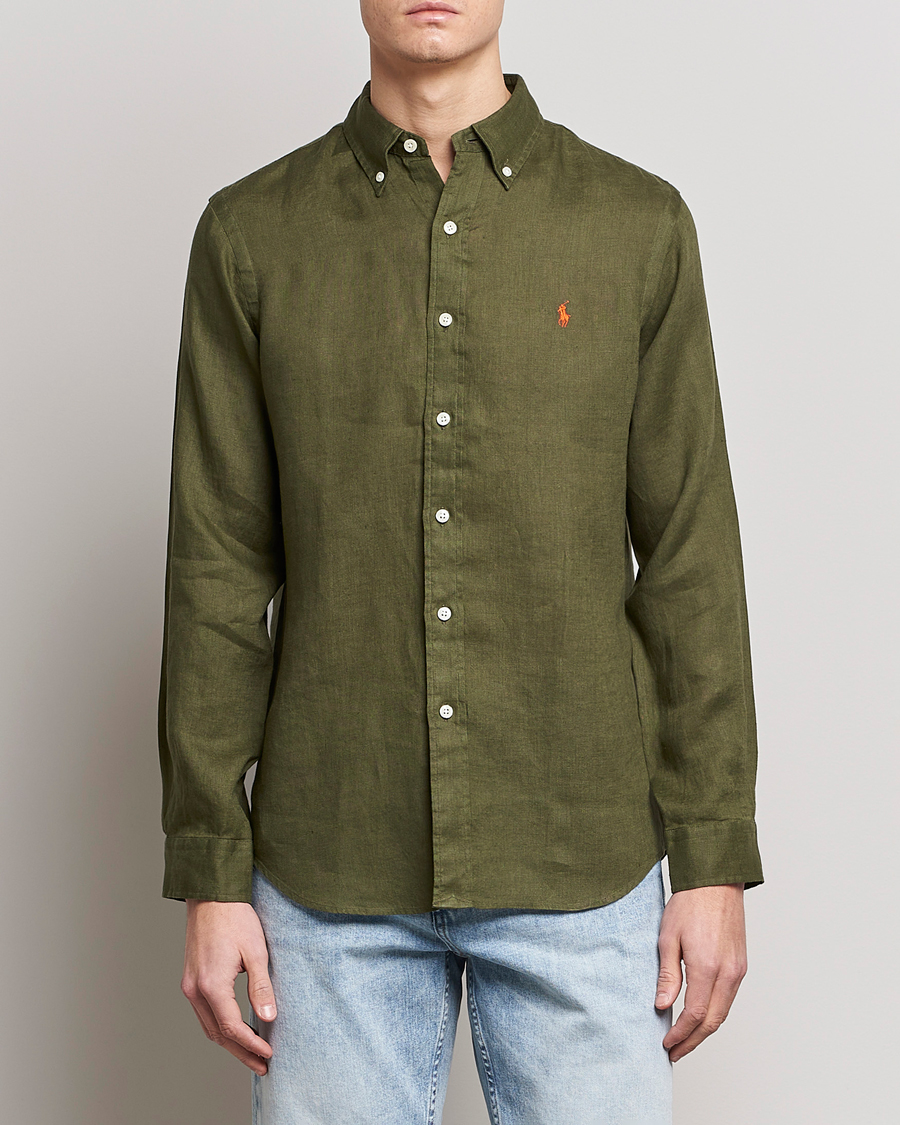 Herre | Skjorter | Polo Ralph Lauren | Custom Fit Linen Button Down Dark Sage