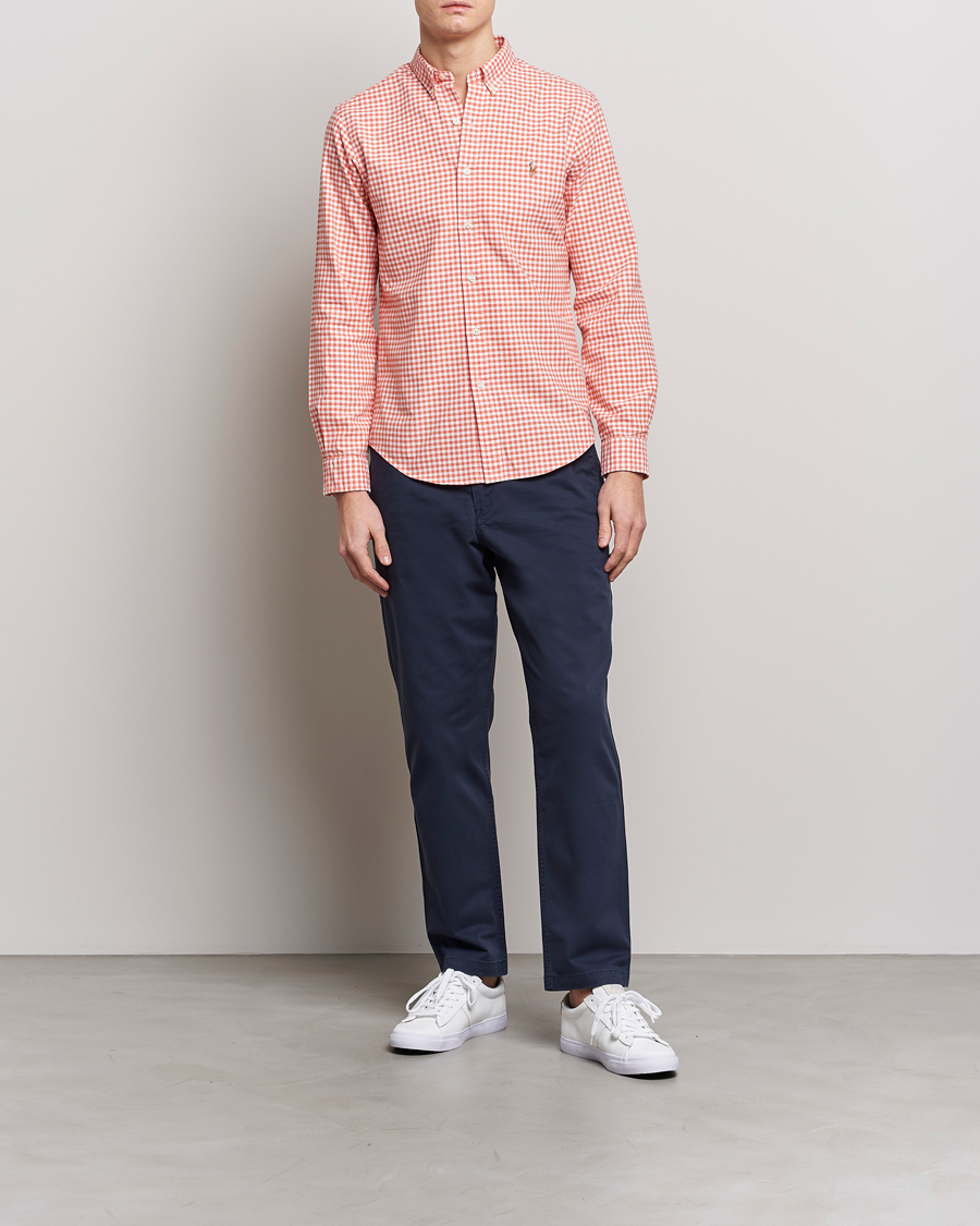 Herre | Skjorter | Polo Ralph Lauren | Slim Fit Oxford Checked Shirt Orange/White