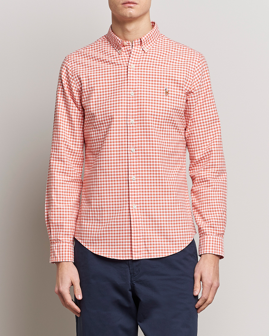 Herre |  | Polo Ralph Lauren | Slim Fit Oxford Checked Shirt Orange/White