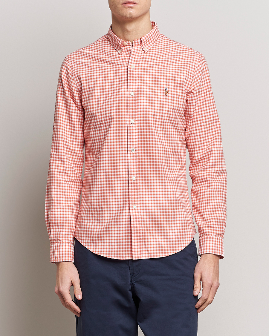 Herre | Skjorter | Polo Ralph Lauren | Slim Fit Oxford Checked Shirt Orange/White