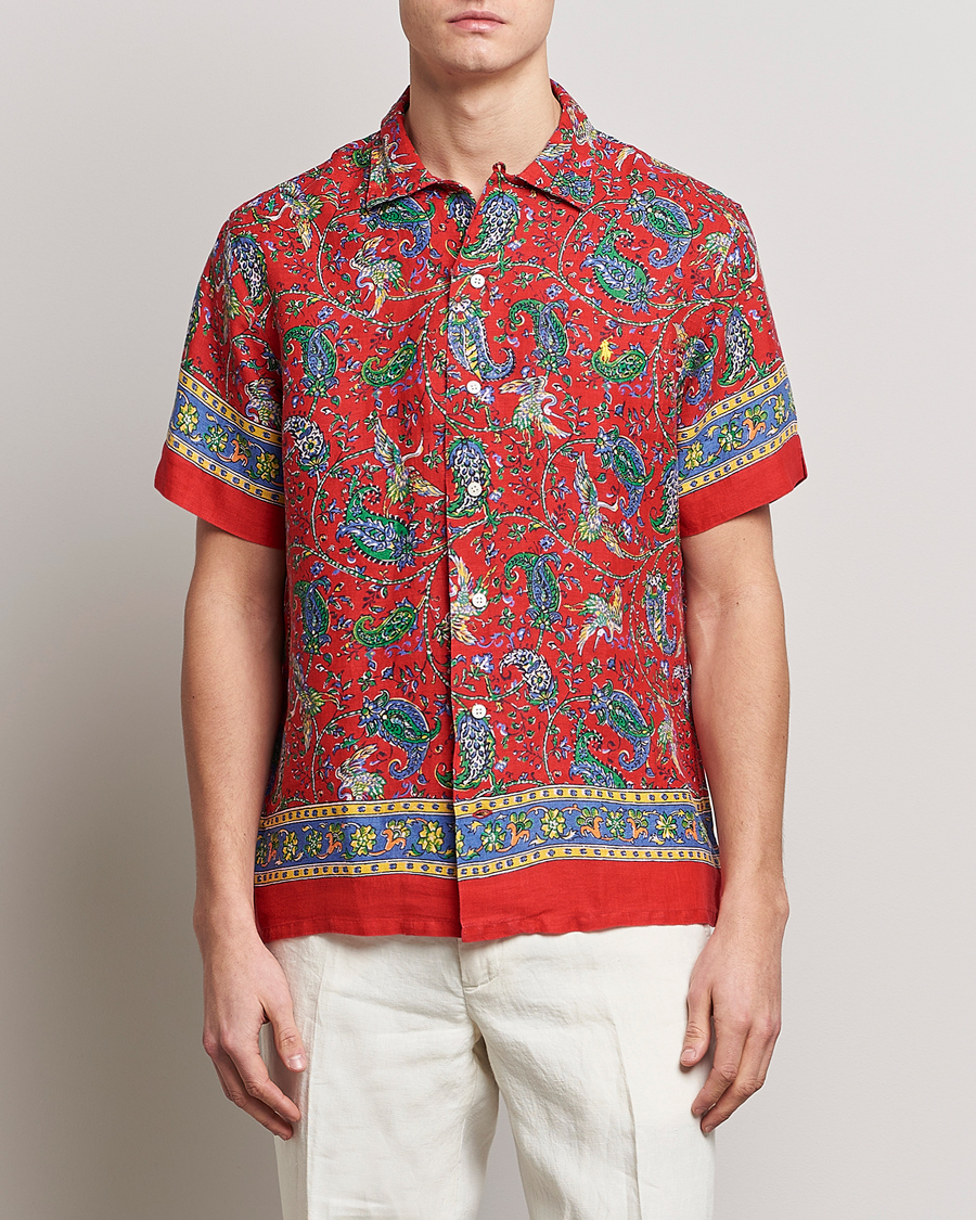 Herre | Kortærmede skjorter | Polo Ralph Lauren | Linen Printed Camp Collar Shirt Red Multi