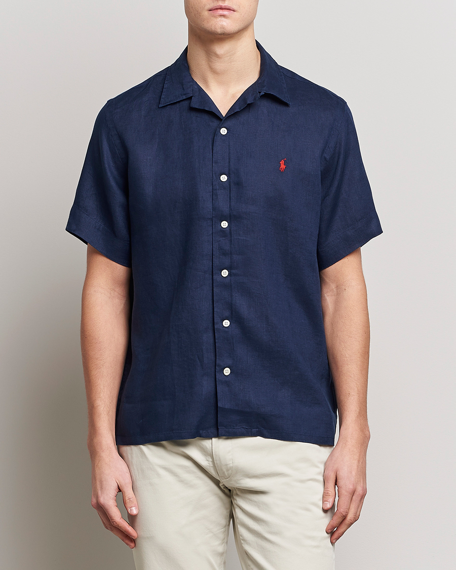 Herre | Kortærmede skjorter | Polo Ralph Lauren | Linen Camp Collar Short Sleeve Shirt Newport Navy