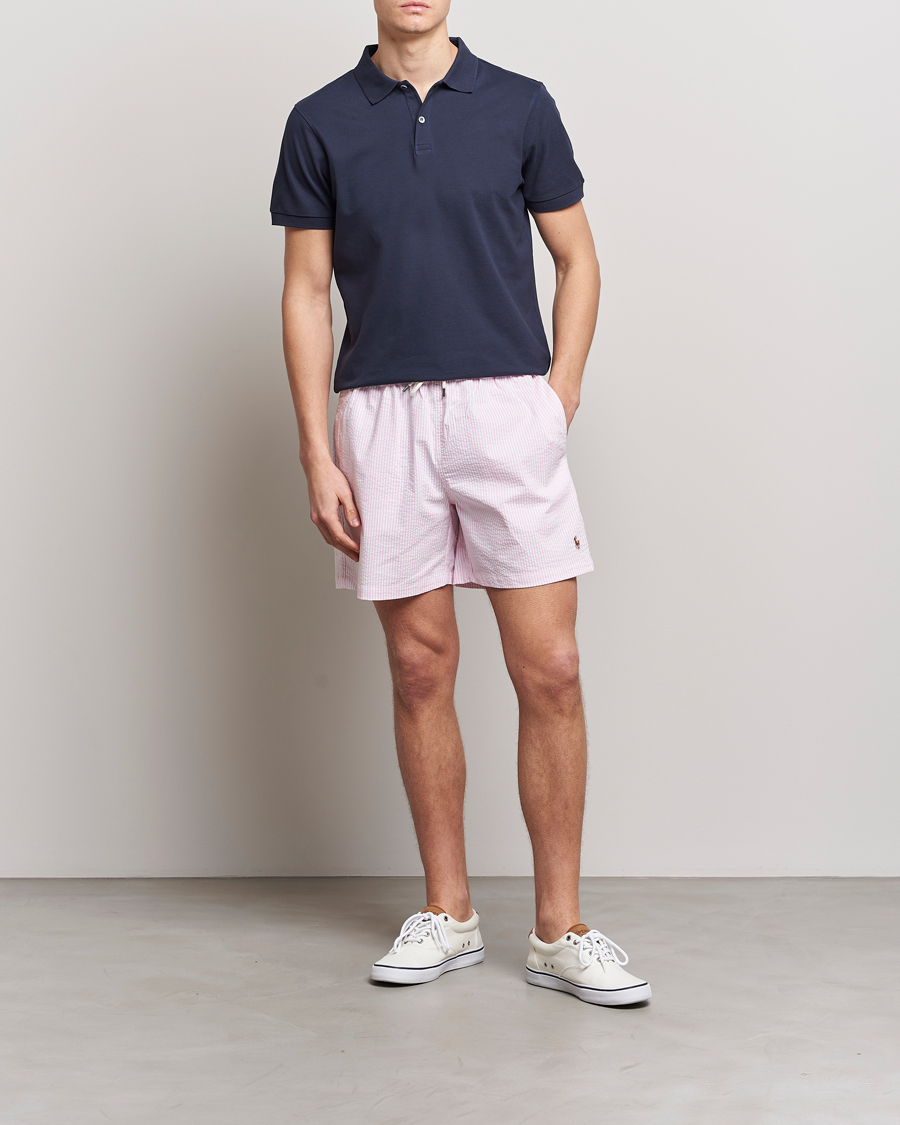 Herre | Badebukser | Polo Ralph Lauren | Recyceled Traveler Boxer Seersucker Swimshorts Pink/White