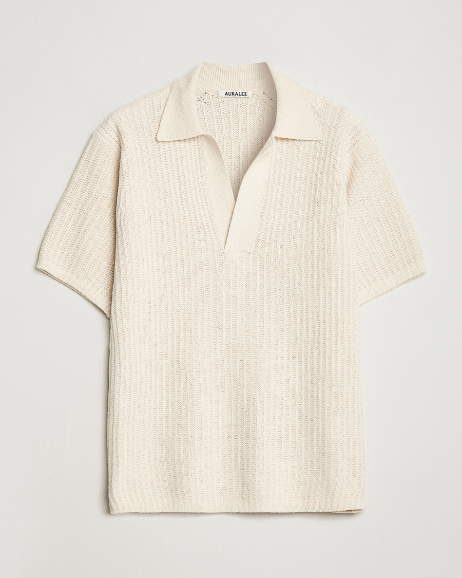 Auralee Wool Rib Knit Skipper Polo Ecru - CareOfCarl.dk