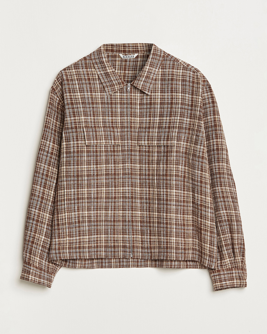 Herre | Jakker | Auralee | Linen/Silk Zip Blouson Brown Check