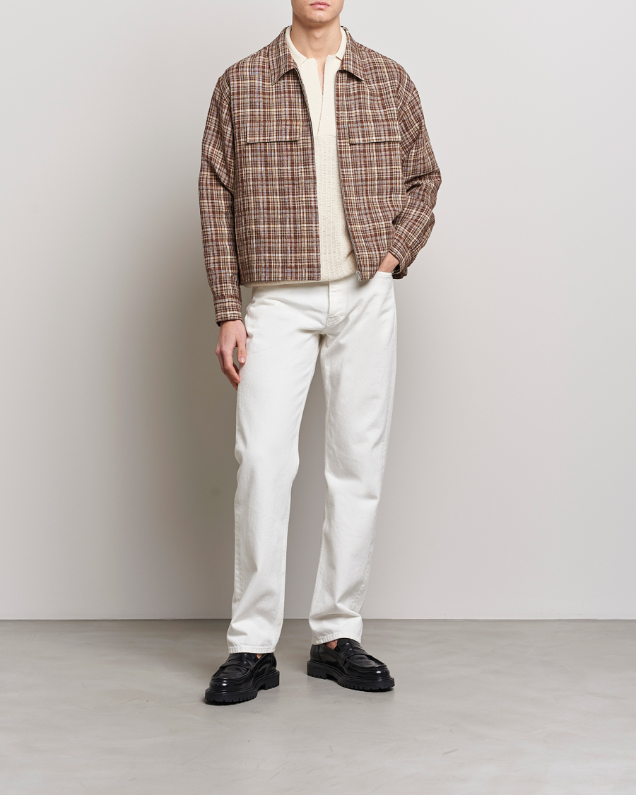 Herre | Jakker | Auralee | Linen/Silk Zip Blouson Brown Check