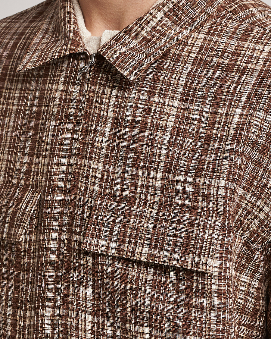 Herre | Jakker | Auralee | Linen/Silk Zip Blouson Brown Check