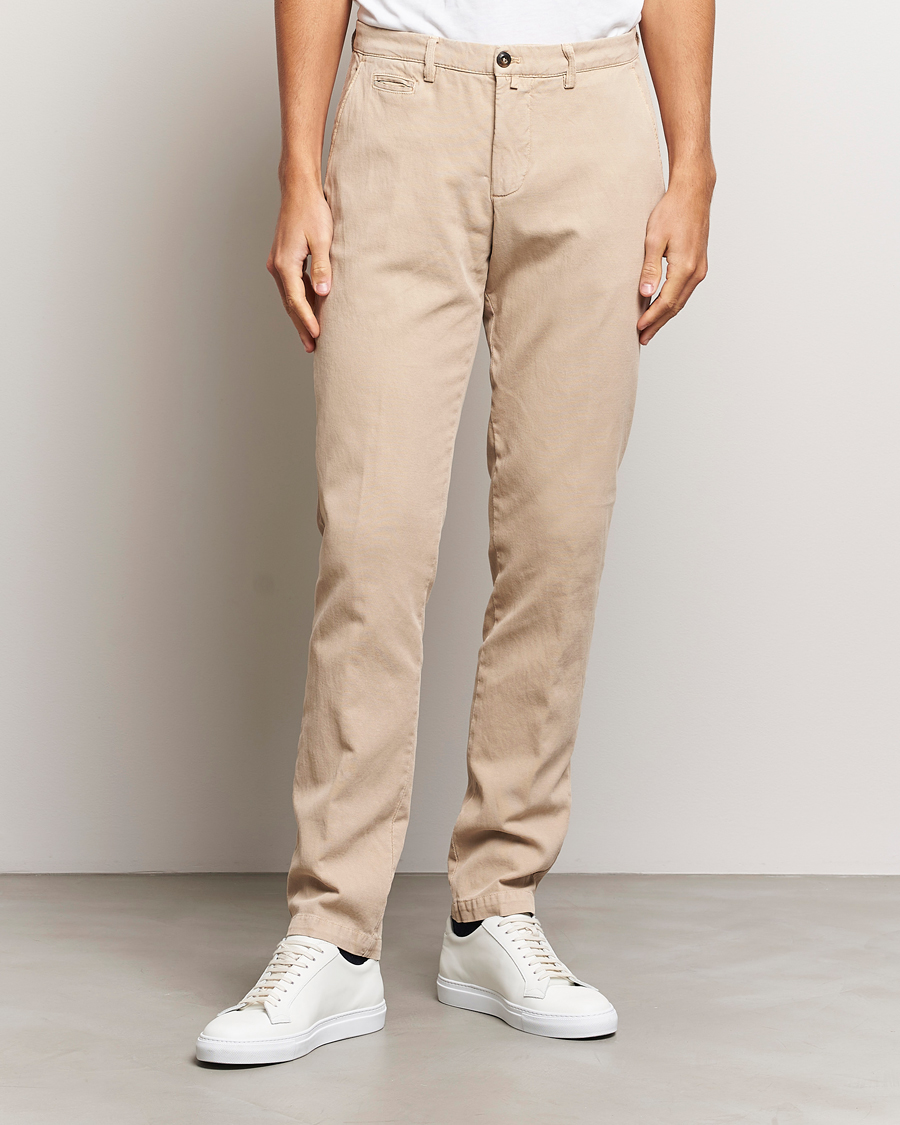 Herre | Hørbukser | Briglia 1949 | Slim Fit Diagonal Cotton Stretch Trousers Beige