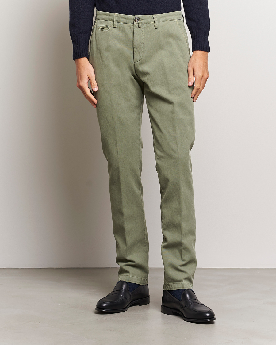 Herre | Italian Department | Briglia 1949 | Slim Fit Diagonal Cotton Stretch Trousers Olive