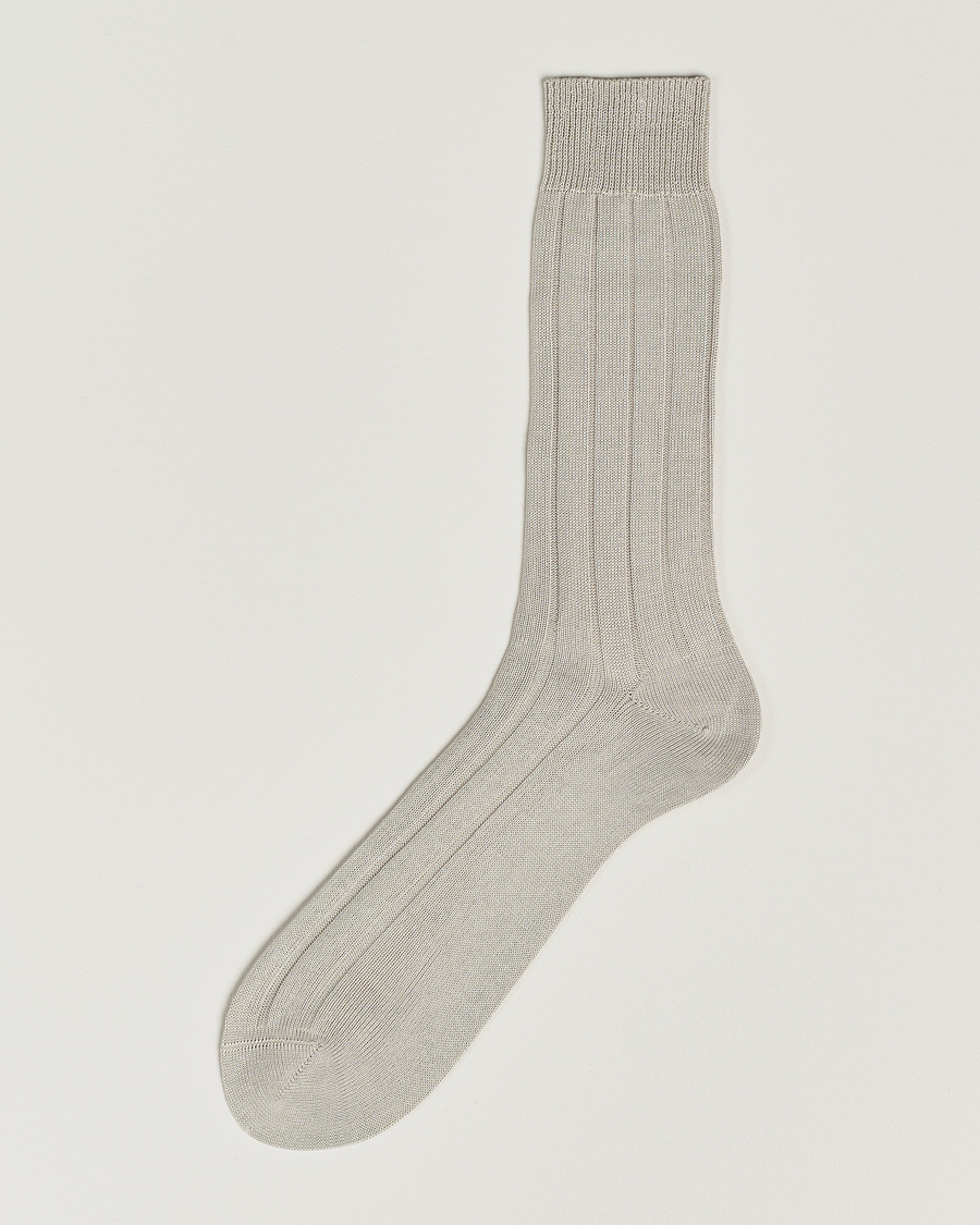 Herre | Undertøj | Bresciani | Wide Ribbed Cotton Socks Off White