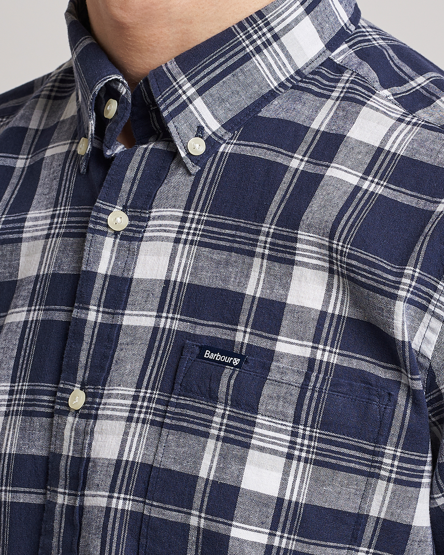 Herre | Skjorter | Barbour Lifestyle | Tailored Fit Ezra Cotton/Linen Checked Shirt Navy