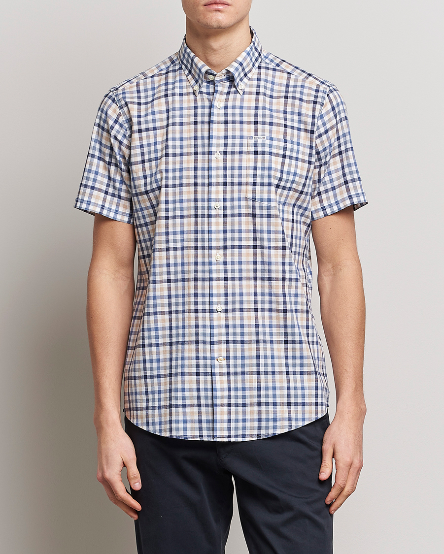 Herre | Kortærmede skjorter | Barbour Lifestyle | Tailored Fit Kinson Short Sleeve Checked Shirt Stone