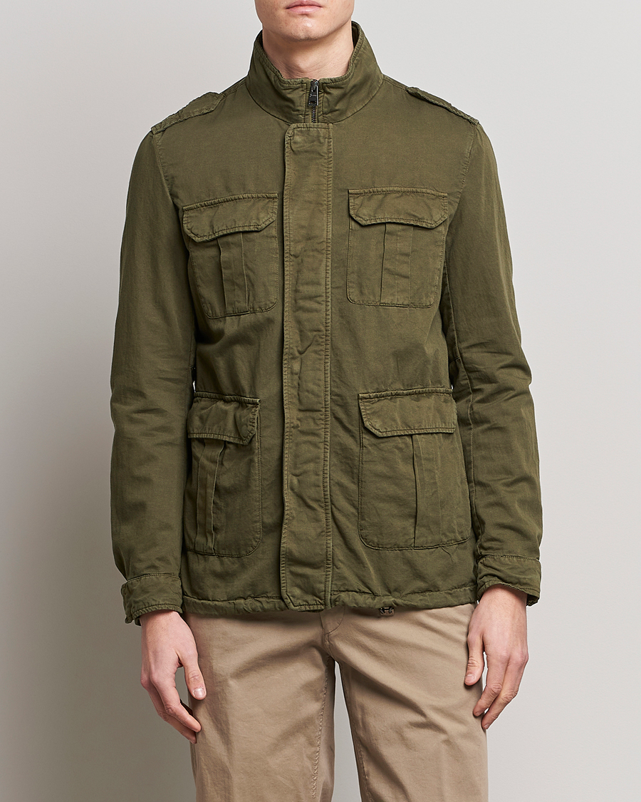 Herre | Jakker | Herno | Washed Cotton/Linen Field Jacket Army Green