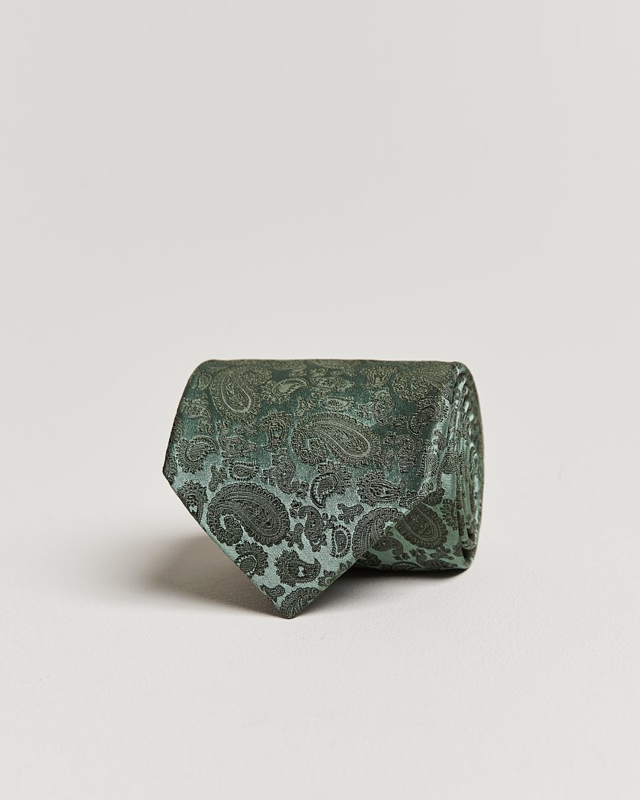 Herre | Amanda Christensen Silk Tonal Paisley Tie 8 cm Olive | Amanda Christensen | Silk Tonal Paisley Tie 8 cm Olive