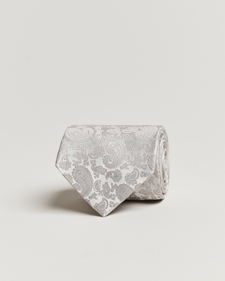Herre | Slips | Amanda Christensen | Silk Tonal Paisley Tie 8 cm Silver