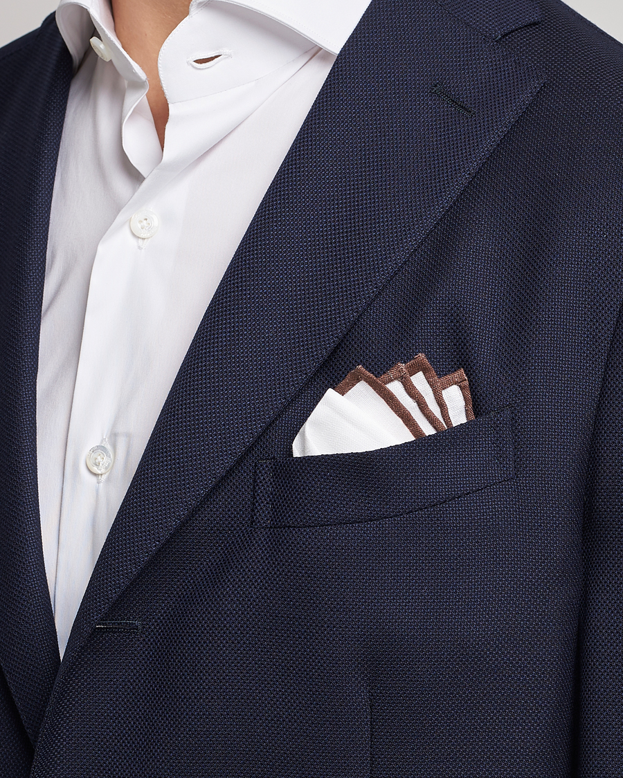 Herre | Lommeklude | Amanda Christensen | Linen Paspoal Pocket Square White/Brown