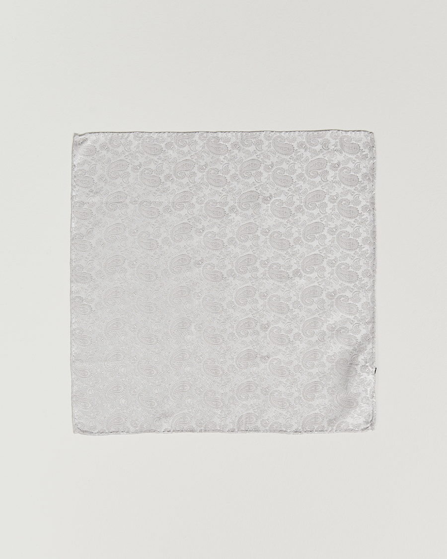 Herre | Lommeklude | Amanda Christensen | Tonal Paisley Silk Pocket Square Silver