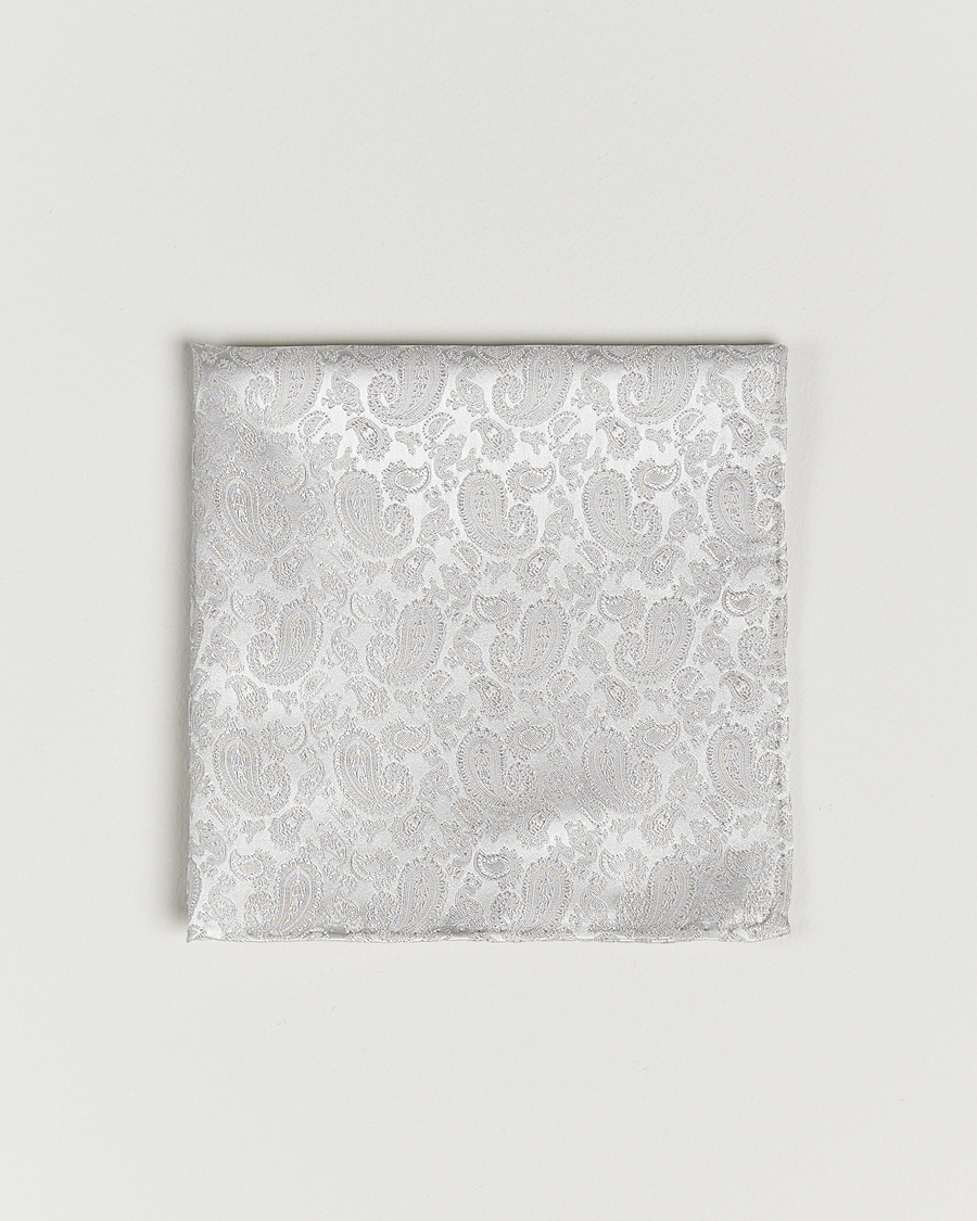 Herre | Lommeklude | Amanda Christensen | Tonal Paisley Silk Pocket Square Silver