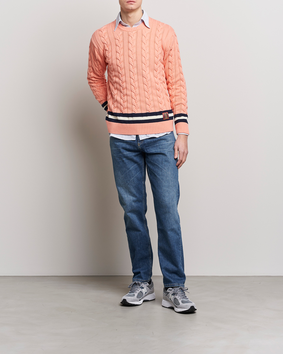 Herre | Trøjer | Baracuta | Cotton Cable Crew Neck Flamingo