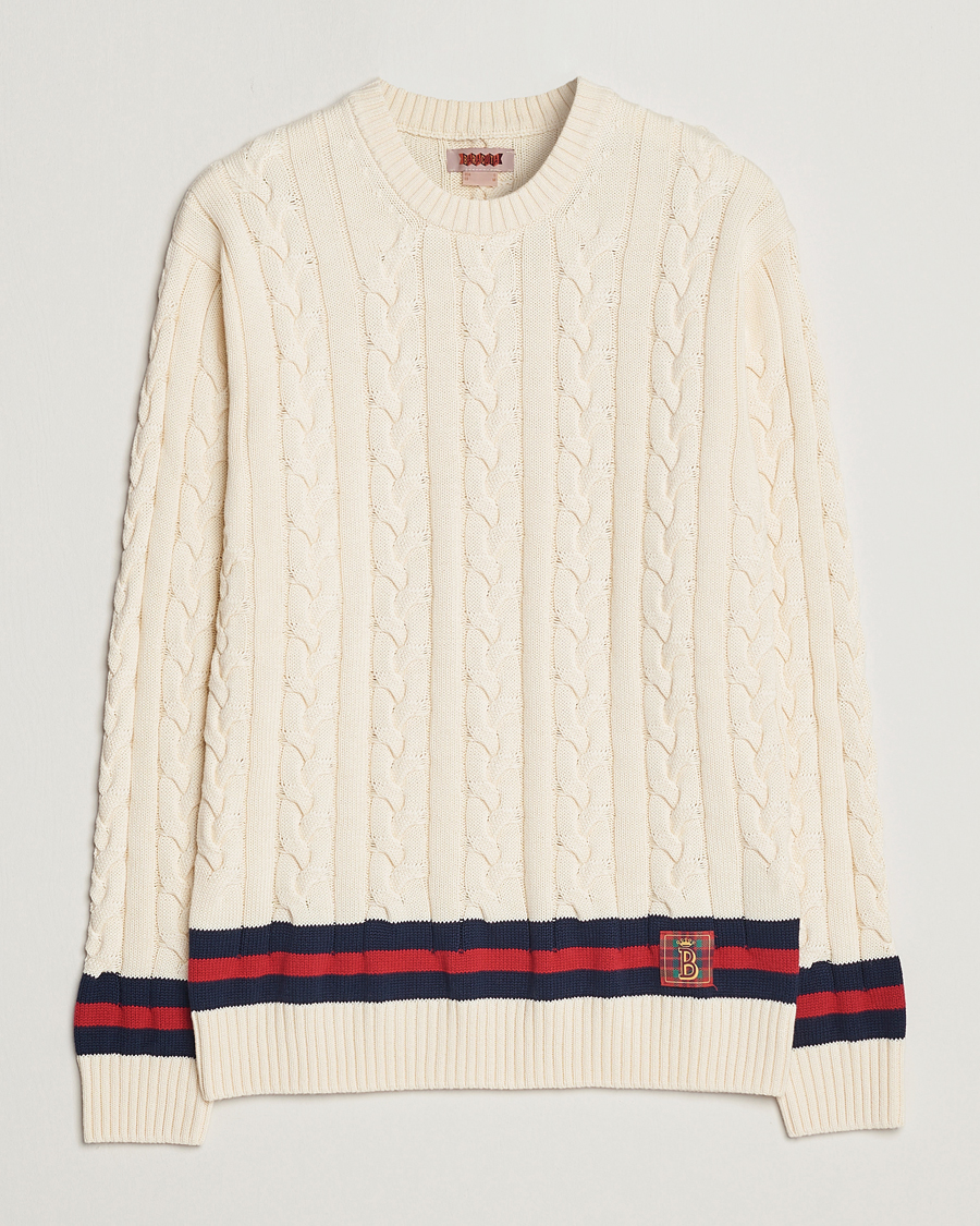 Herre | Trøjer | Baracuta | Cotton Cable Crew Neck Off White