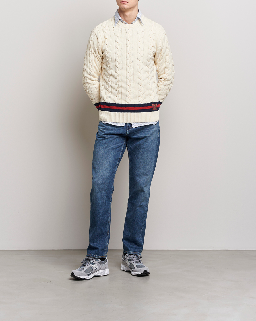 Herre | Trøjer | Baracuta | Cotton Cable Crew Neck Off White