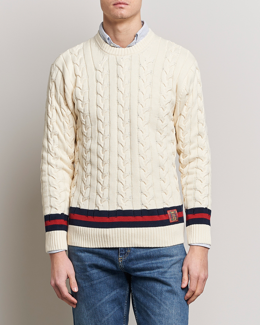 Herre | Trøjer | Baracuta | Cotton Cable Crew Neck Off White