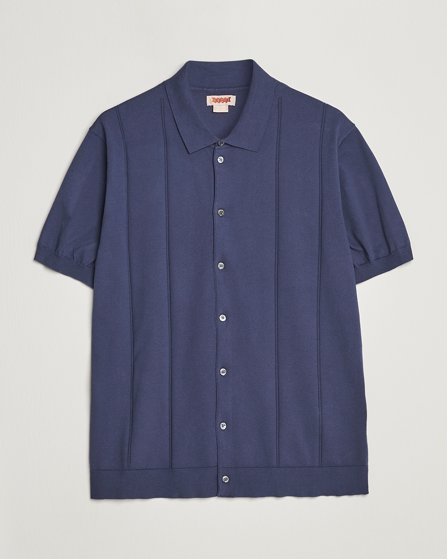 Herre | Polotrøjer | Baracuta | Horatio Cotton Garment Dyed Knitted Polo Shirt Navy