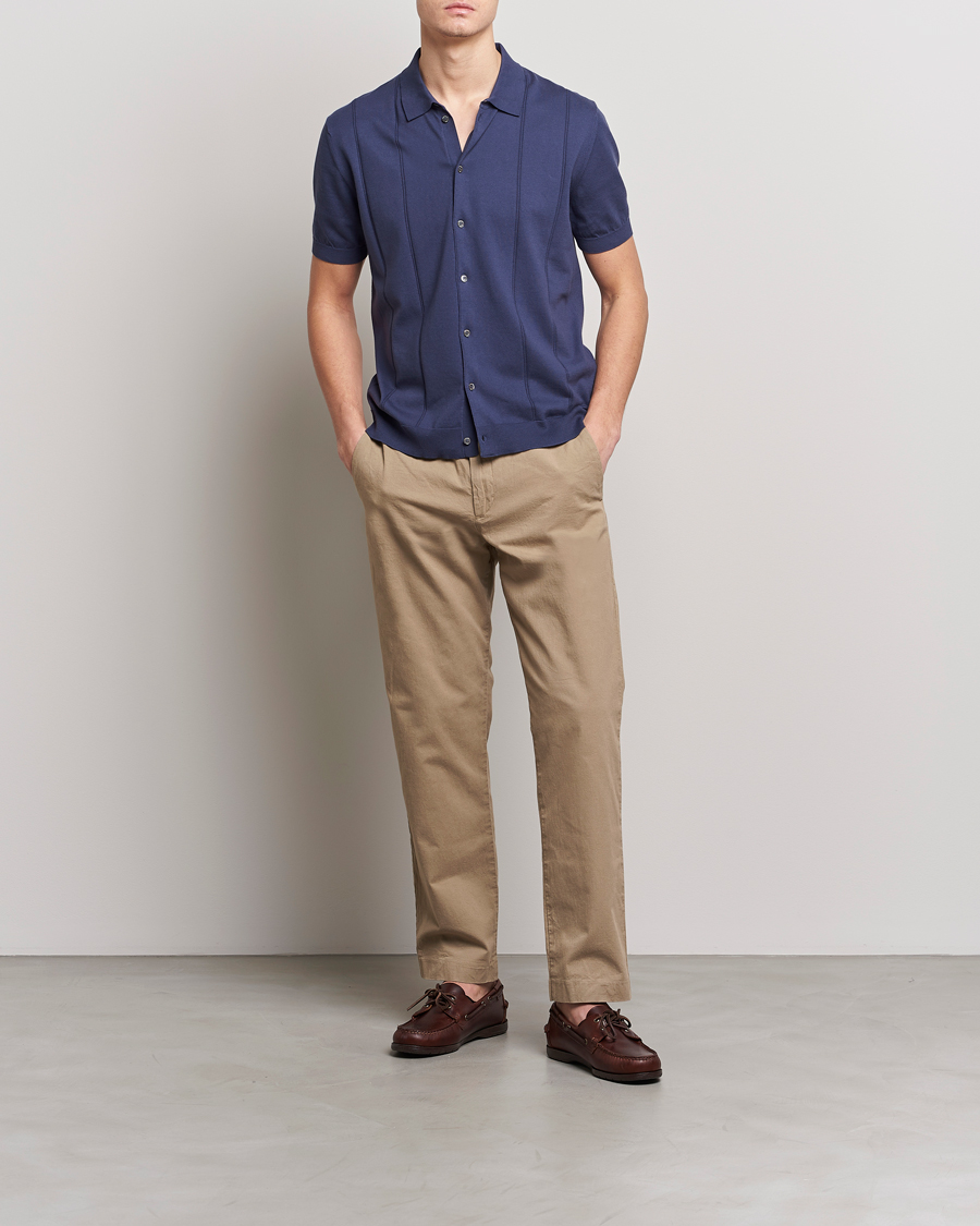 Herre | Polotrøjer | Baracuta | Horatio Cotton Garment Dyed Knitted Polo Shirt Navy