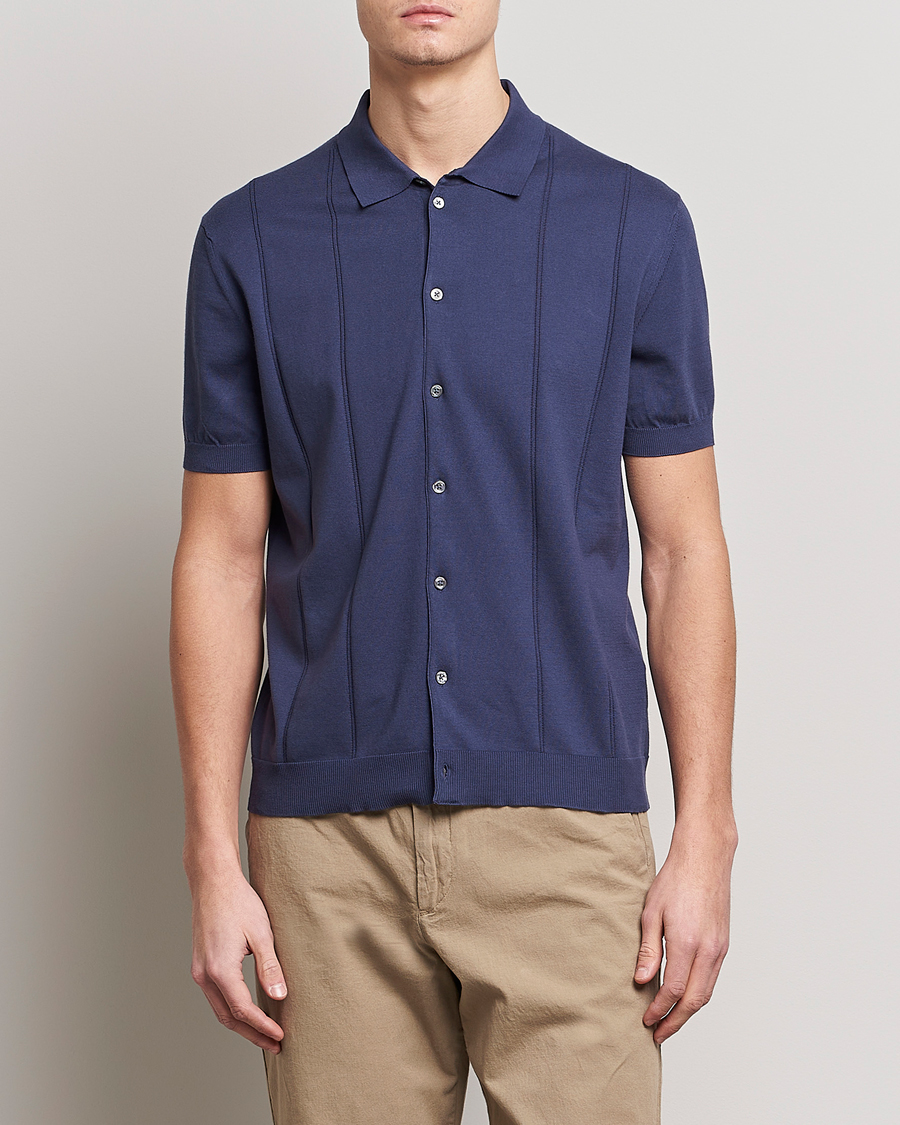 Herre | Polotrøjer | Baracuta | Horatio Cotton Garment Dyed Knitted Polo Shirt Navy