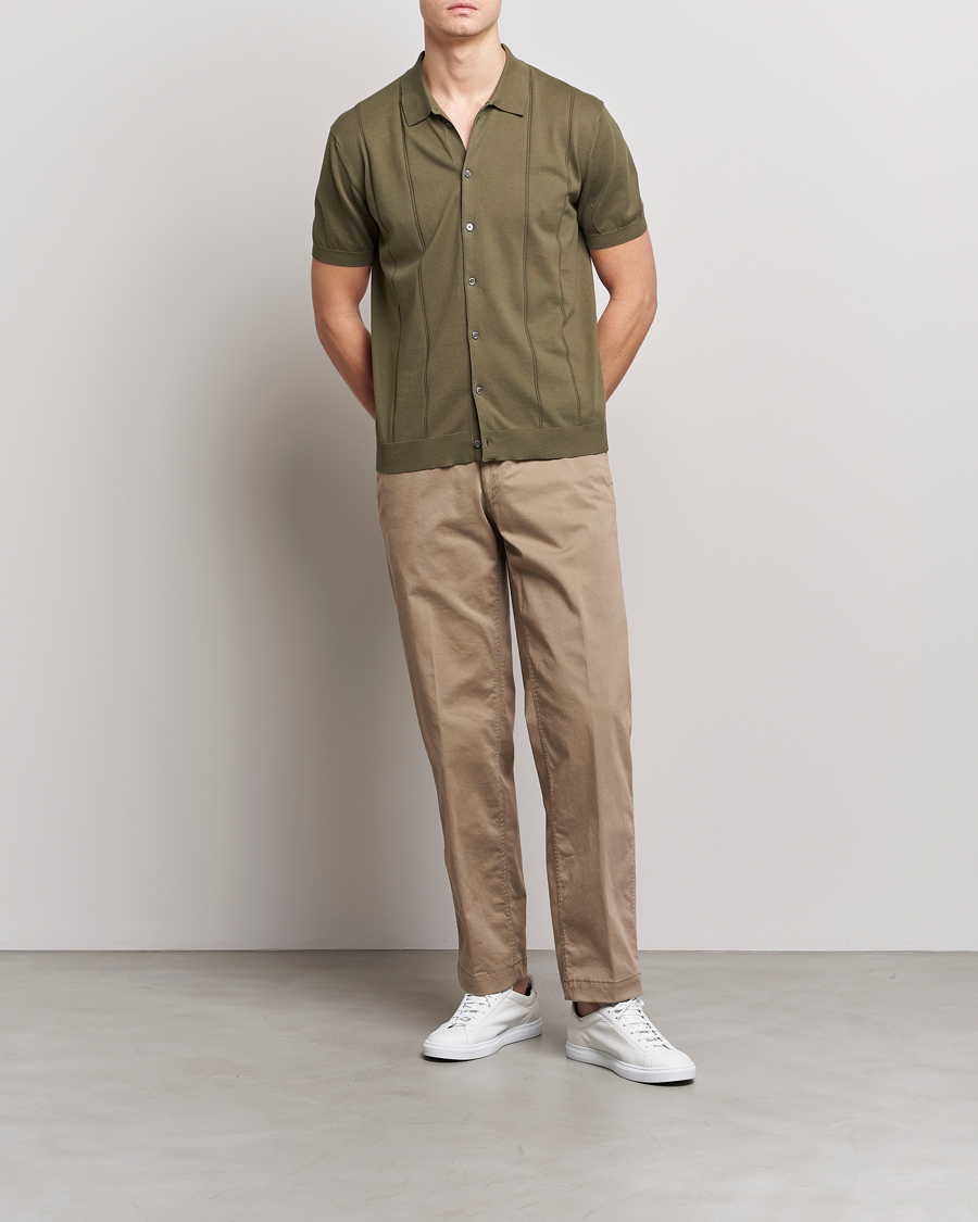 Herre | Polotrøjer | Baracuta | Horatio Cotton Garment Dyed Knitted Polo Shirt Olive