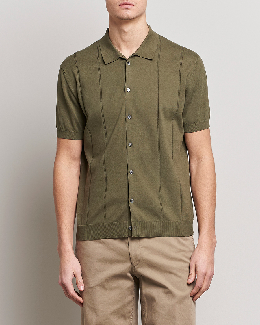Herre | Polotrøjer | Baracuta | Horatio Cotton Garment Dyed Knitted Polo Shirt Olive