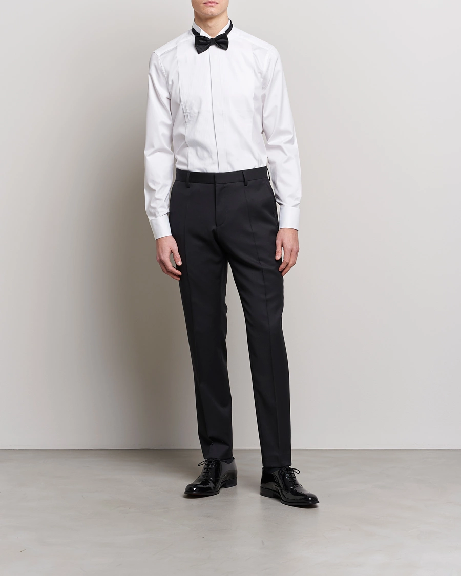 Herre | Formelle | Stenströms | Slimline Stand Up Collar Plissè Shirt White