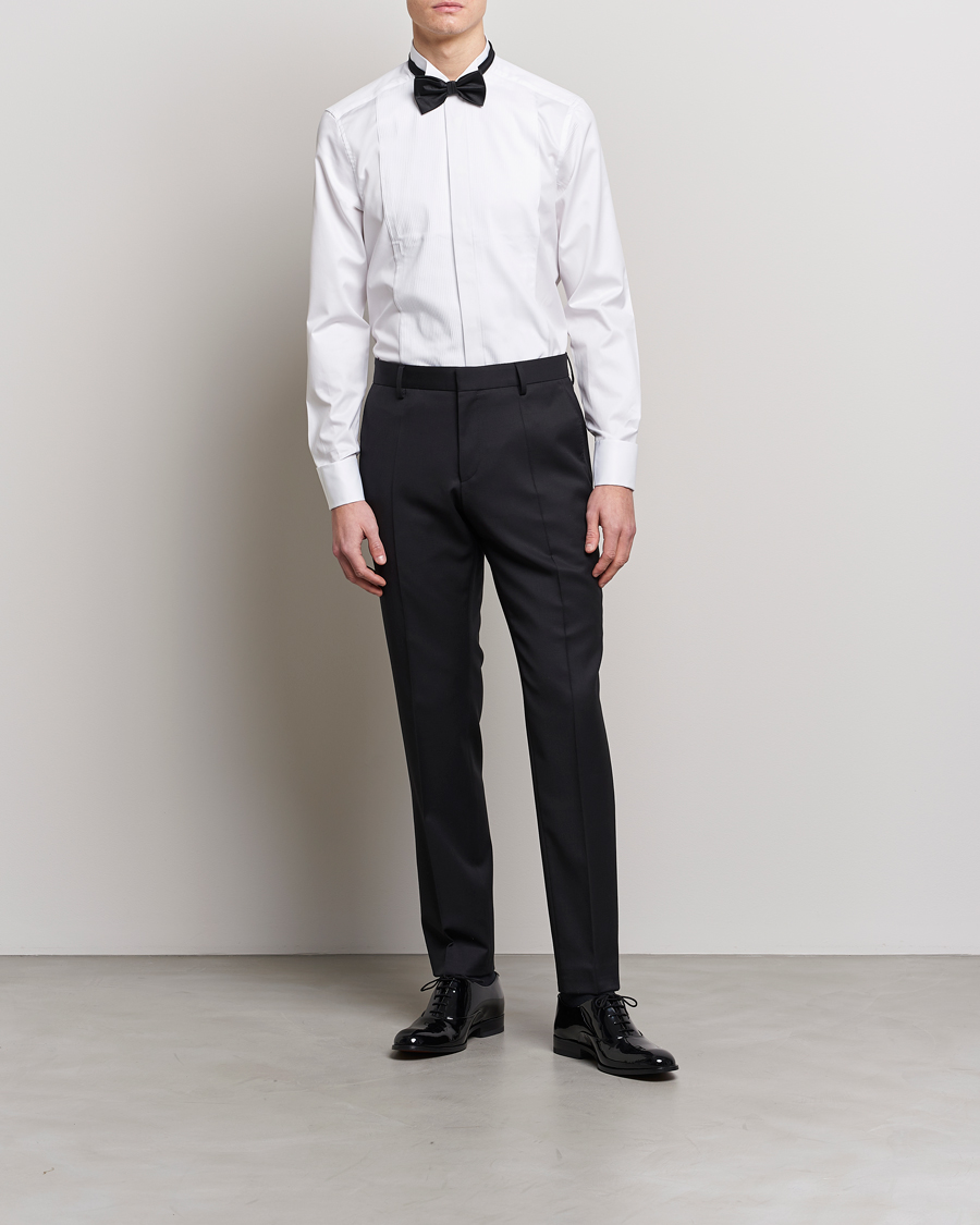 Herre |  | Stenströms | Slimline Stand Up Collar Plissè Shirt White