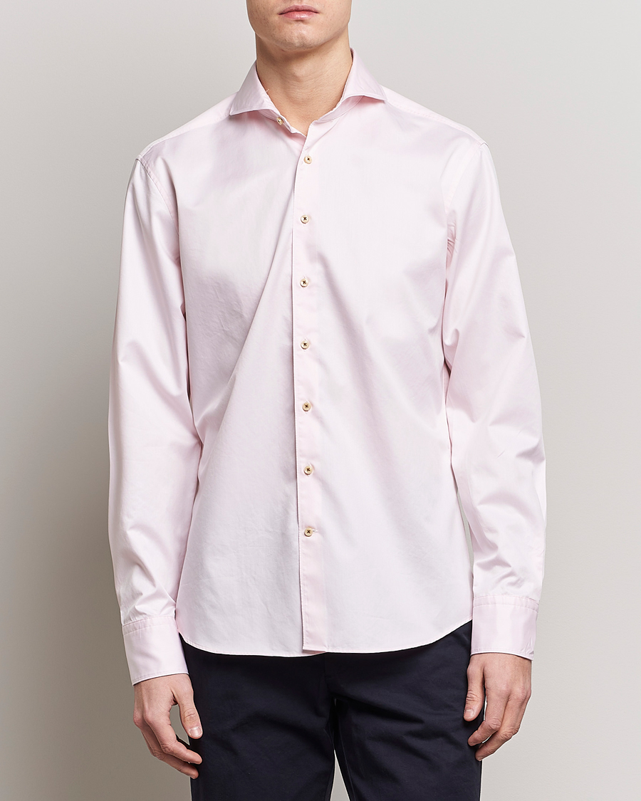 Herre |  | Stenströms | Fitted Body Washed Cotton Plain Shirt Pink