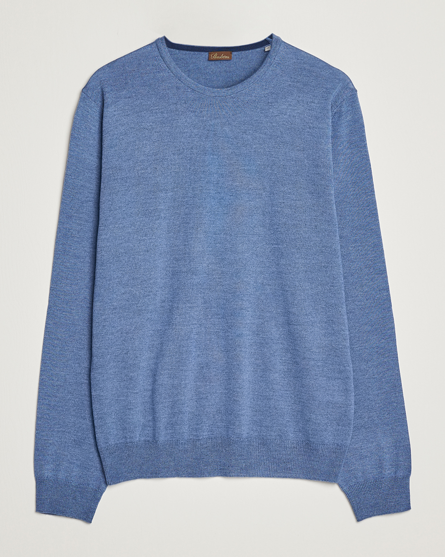 Herre |  | Stenströms | Merino Patch Crew Neck Light Blue/Blue