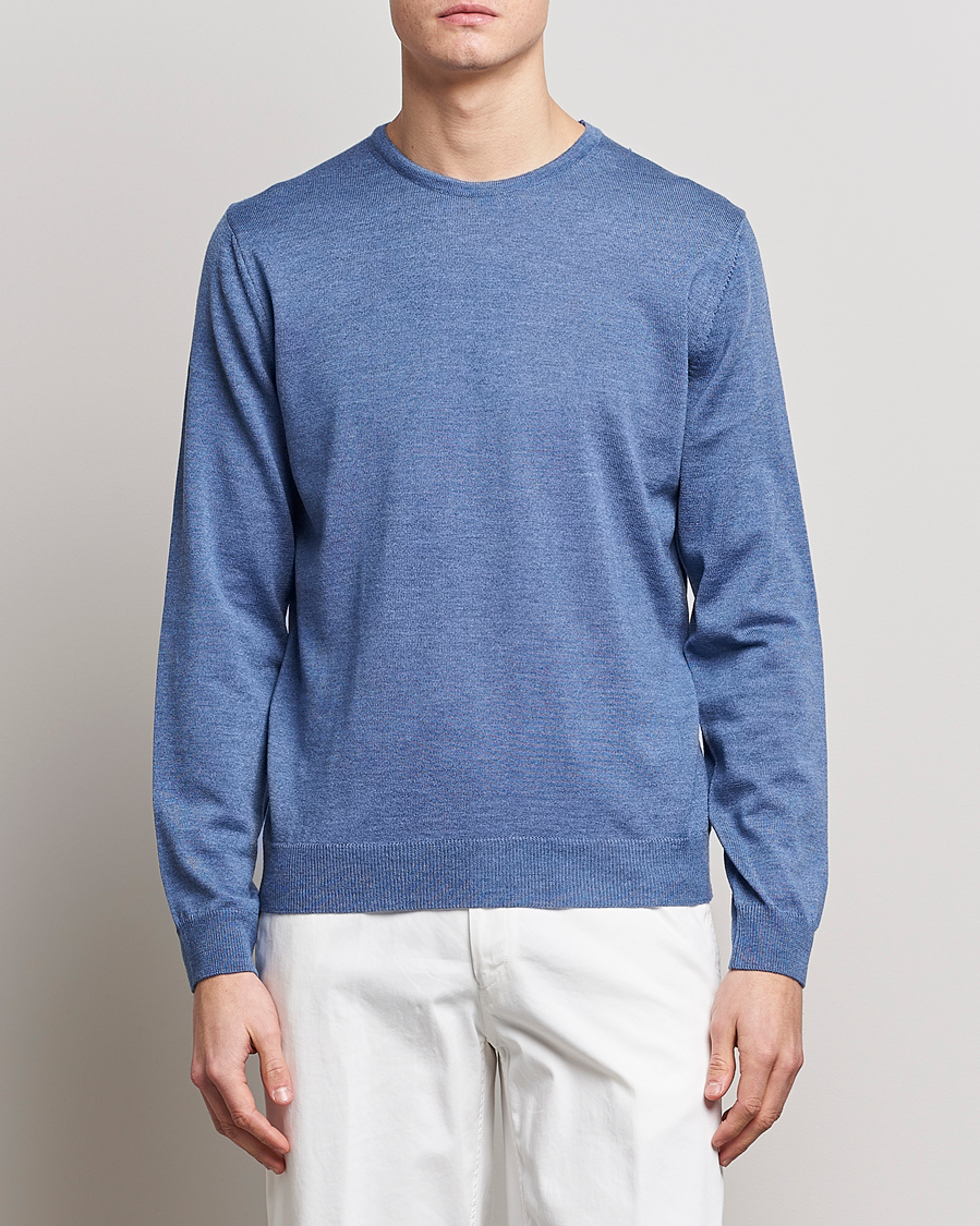 Herre | Pullovers med rund hals | Stenströms | Merino Patch Crew Neck Light Blue/Blue