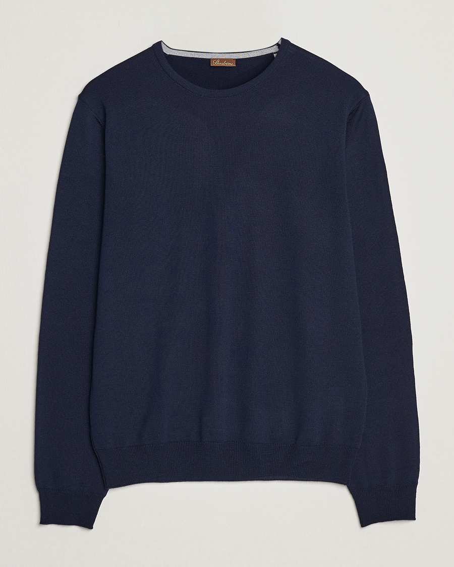 Herre |  | Stenströms | Merino Patch Crew Neck Navy/Light Grey