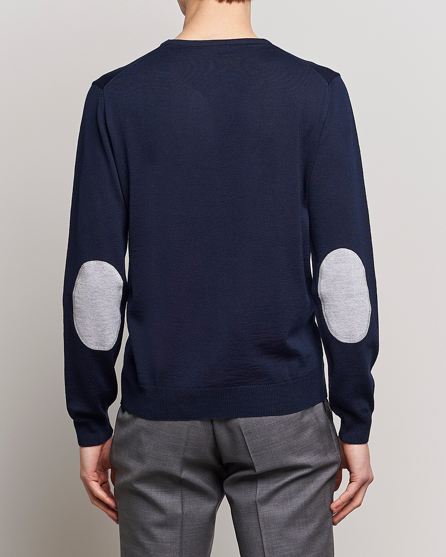 Herre | Stenströms | Stenströms | Merino Patch Crew Neck Navy/Light Grey