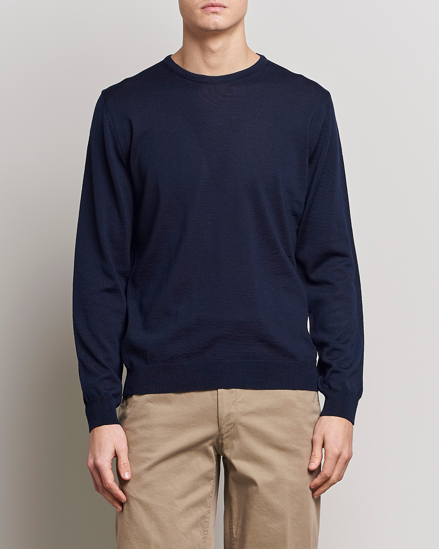 Herre | Pullovers med rund hals | Stenströms | Merino Patch Crew Neck Navy/Light Blue