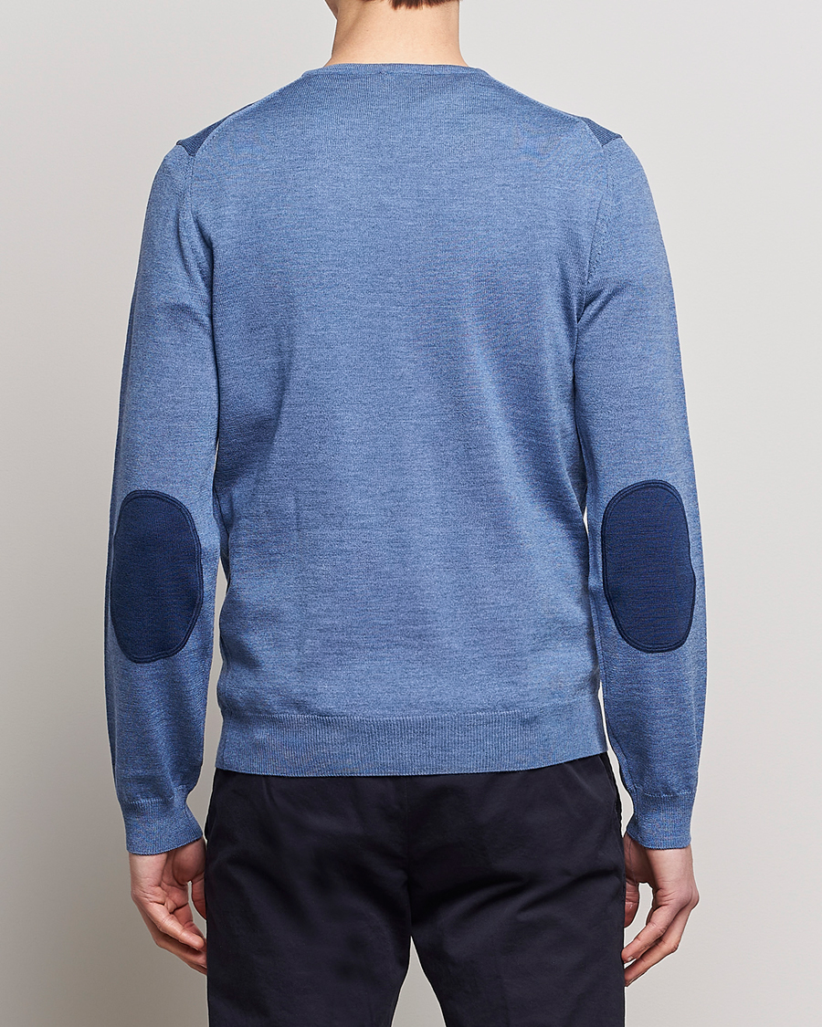 Herre | Pullovers med v-hals | Stenströms | Merino Patch V-Neck Light Blue/Blue