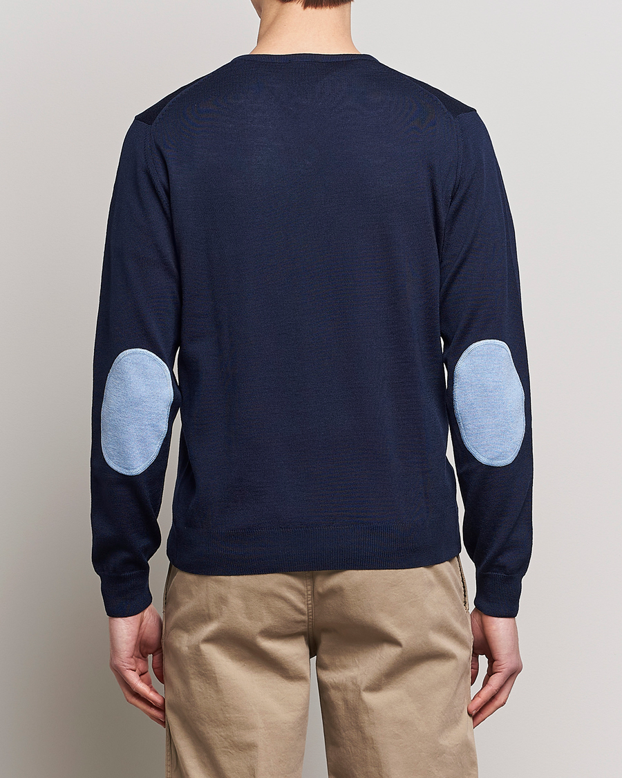 Herre | Stenströms | Stenströms | Merino Patch V-Neck Navy/Light Blue