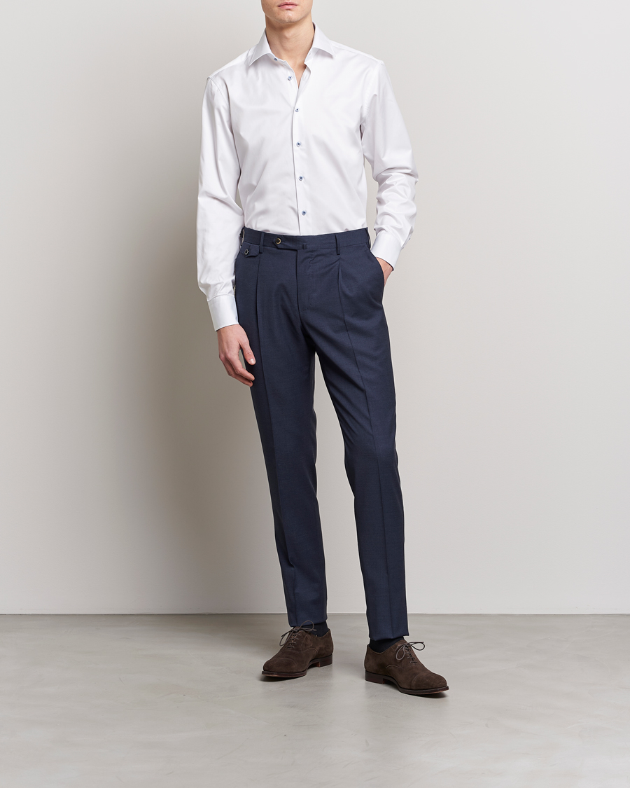 Herre | Businesskjorter | Stenströms | Fitted Body Contrast Cut Away Shirt White
